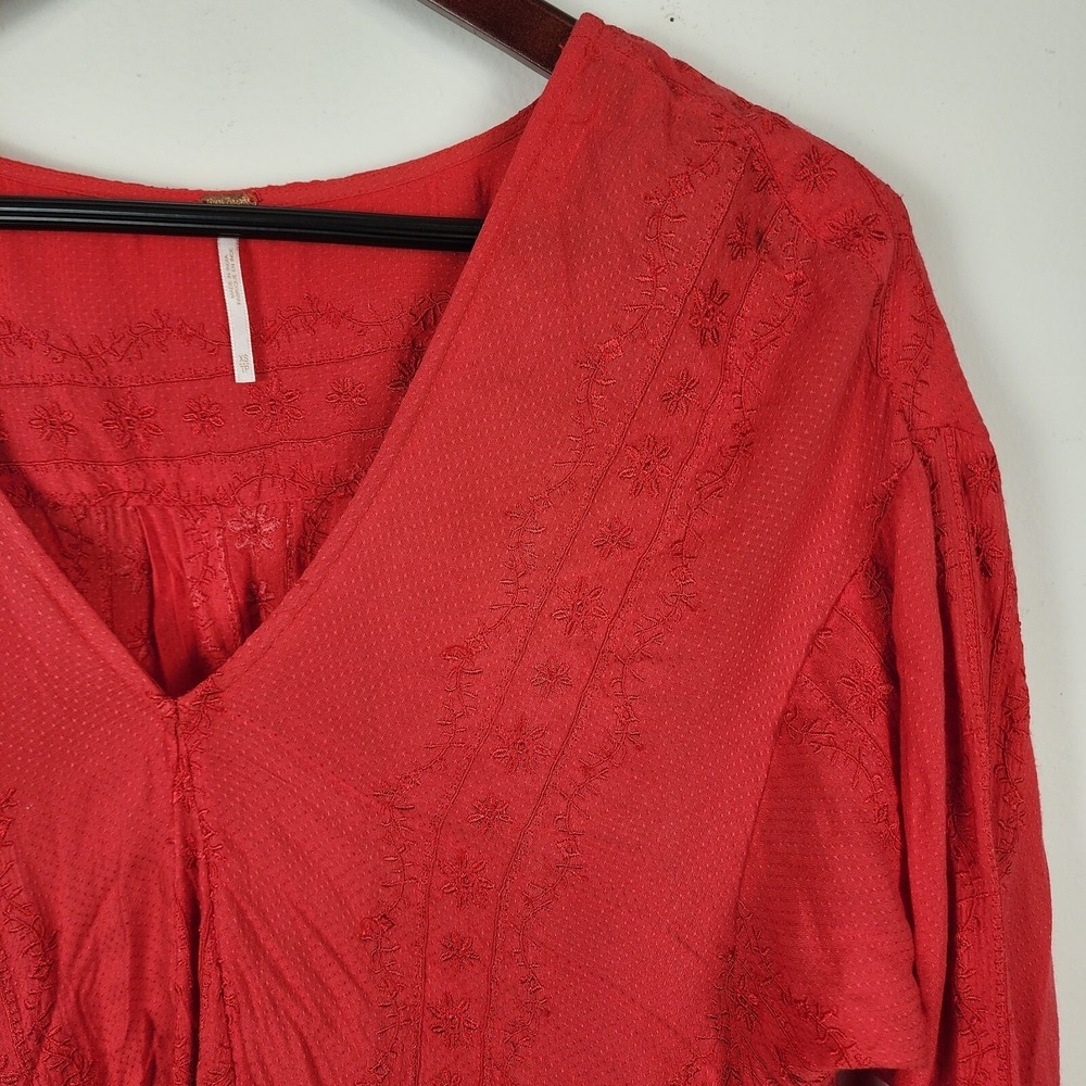 Free People Sea Breeze 100% Viscose Red Side Button Tunic Top Women's Size XS - Picture 4 of 11